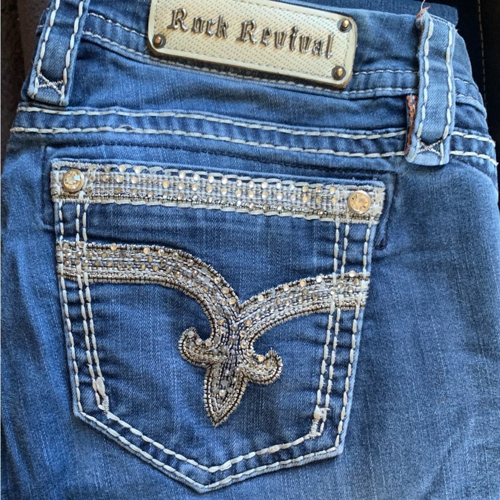 Rock Revival Women's Blue Rhinestone Embellished Skinny Jeans